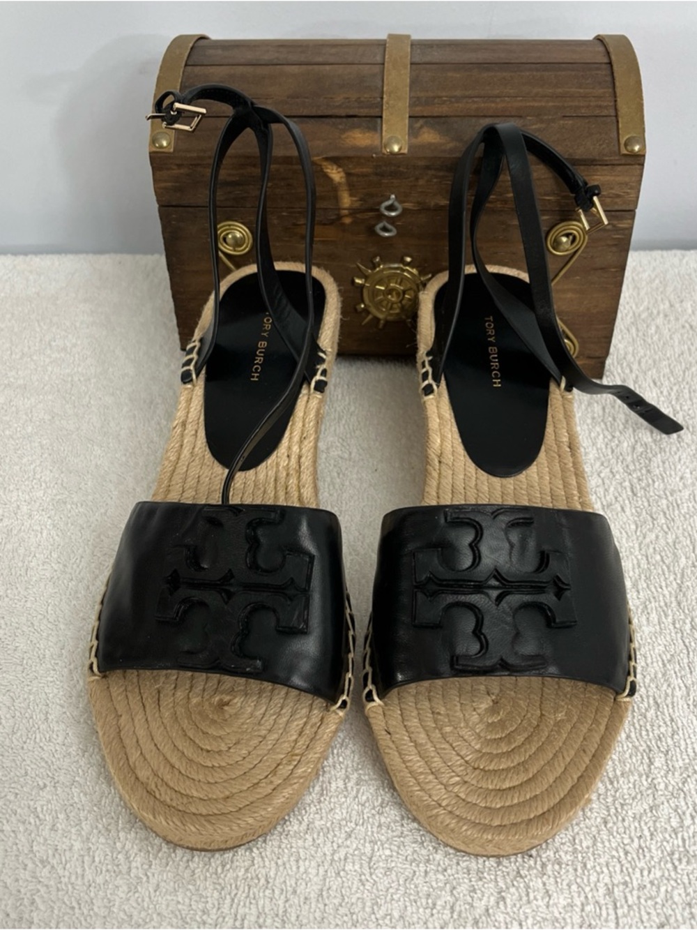 Tory Burch Ines Espadrille Wedge In Perfect Black Women's Size US 9 Style 150744
